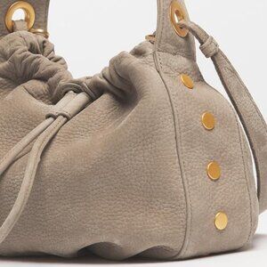 New Hammitt Cooper Medium Gray Nubuck Leather Drawstring Bucket Bag w/Dust Bag